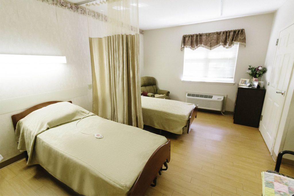 A bedroom available for a respite care patient at a skilled nursing facility